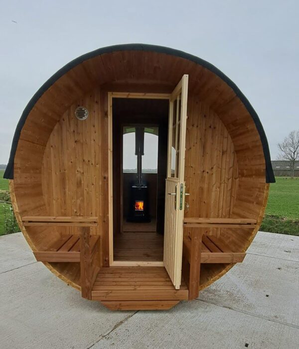 Luxe barrel sauna thermowood inclusief voorportaal - Afbeelding 4