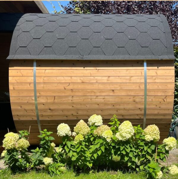 Luxe barrel sauna thermowood inclusief voorportaal - Afbeelding 6