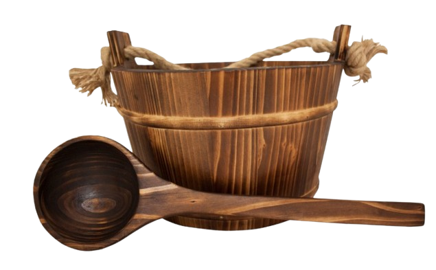 Sauna emmer met lepel | Fichte in donker hout