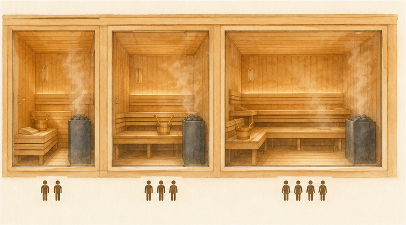 Sauna afmetingen: hoeveel ruimte heb je nodig voor 2, 3 of 4 personen?